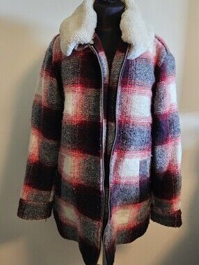 GAP Womens Plaid Faux Sherling Collar Wool Blend Jacket - Size Large Unlined